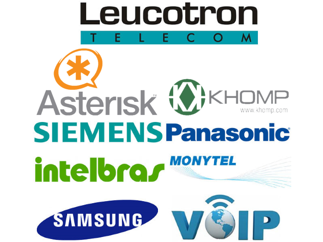 Trabalhamos com equipamentos das seguintes marcas: Panasonic, Samsung, Siemens, Intelbras, Leucotron, Intelbras e Monytel.